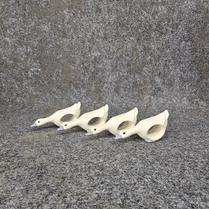 80s Ceramic Geese Napkin Rings, Blue & White, Set of 4